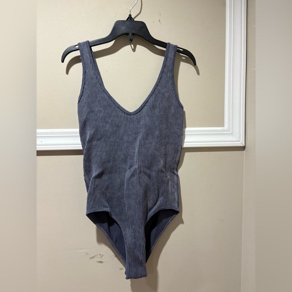 Aura‎ Women's Ribbed Bodysuit - Dark Gray